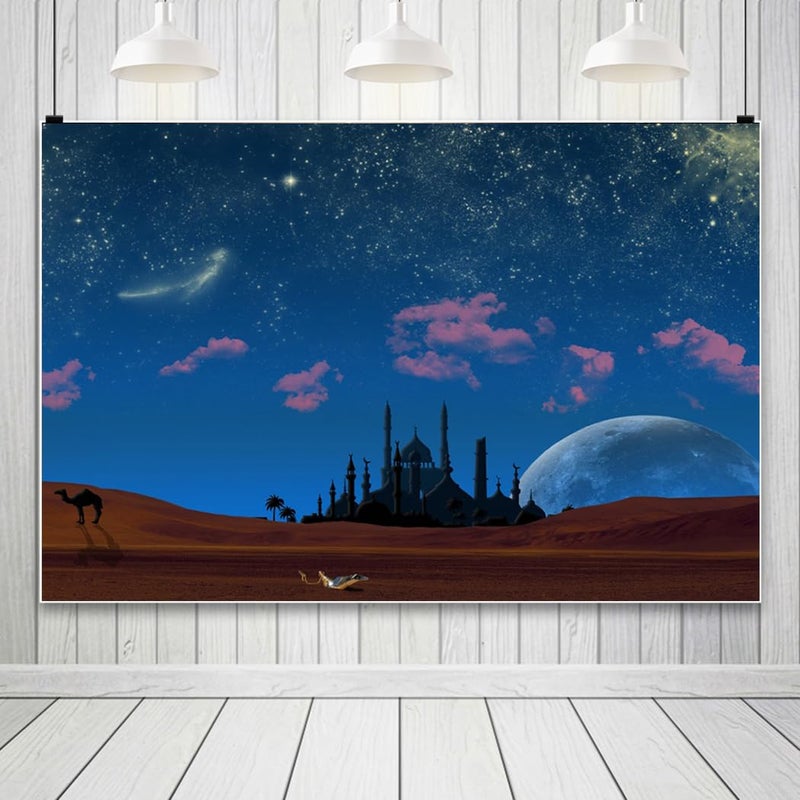 AOFOTO 7x5ft Magic Aladdin's Genie Lamp in Desert Backdrop Fantasy Arabian Theme Starry Sky Night Stars Mosque Background for Photography Wish Mysterious Luck Mythology Fairy Tale Photoshoot Props - Image 4